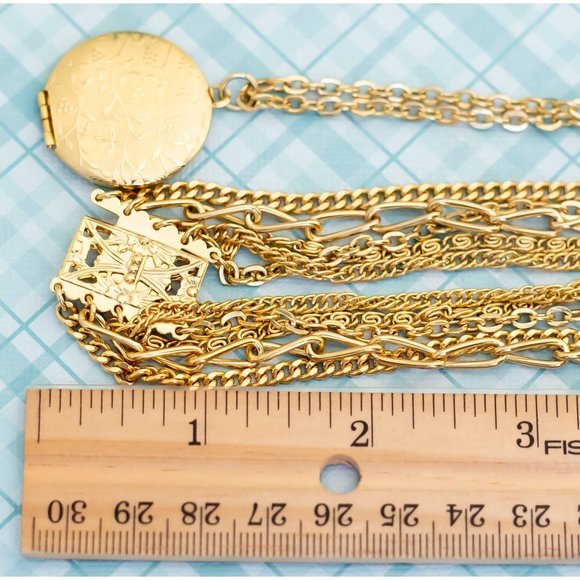 Vintage Layered Golden Locket Necklace - 18 inch - L23 - Picture 4 of 4